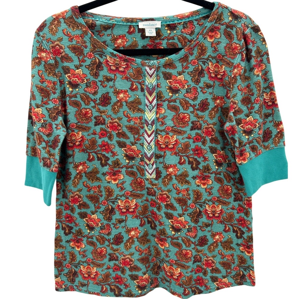 Sundance Floral Waffle Knit Top- Size XS